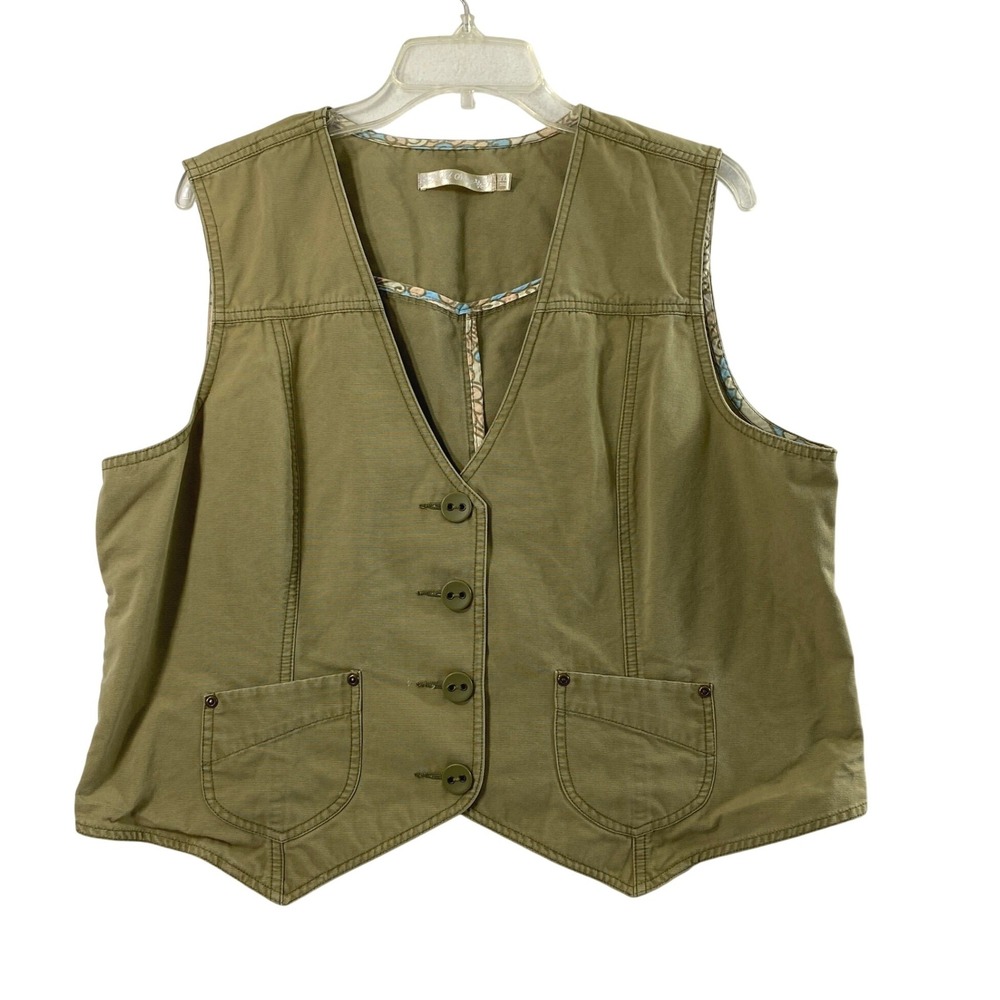 Womens Khaki Green Vest Womens XXL Button Front Utility Pockets Gorpcore Earthy